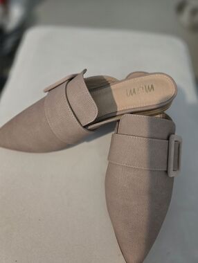 Taupe Pointed-Toe Slip-On Mules with Buckle